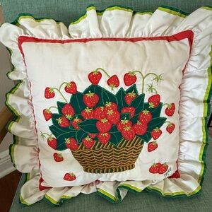 Vintage Strawberry Pillow House of Hatten Ruffle Cottagecore